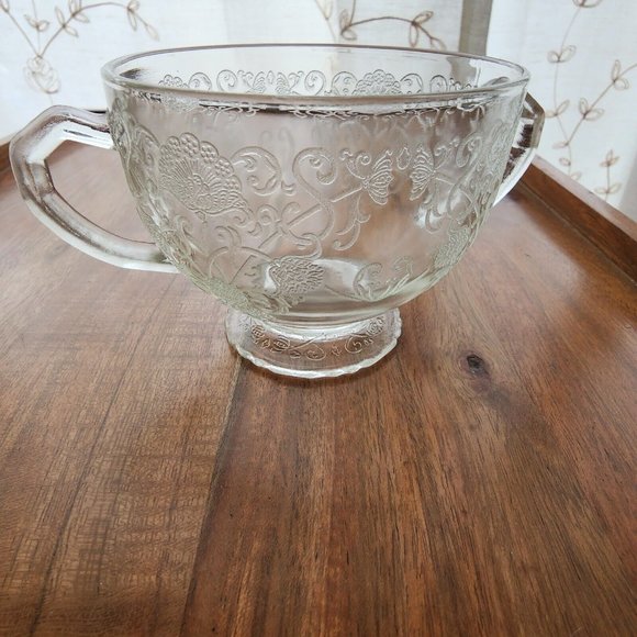 Hazel Atlas Florentine 1 Clear Sugar Creamer Set vintage Depression Glass poppy - Picture 6 of 10